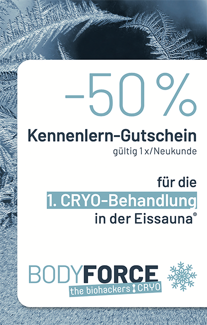 Kennenlern-Gutschein – Aktion Cryotherapie in der Eissauna für Neukunden – BODYFORCE Longevity Center Vienna